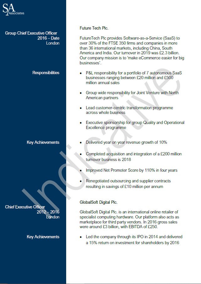 SAA Example Executive CV